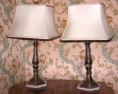 Appraisal: Title Table Lamps silver-plated candlesticks mounted as lamps brass double