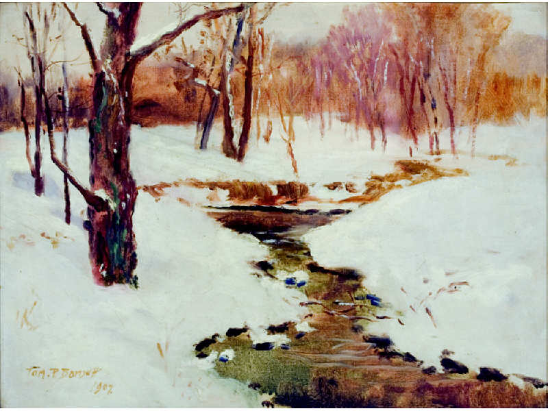 Appraisal: THOMAS P BARNETT AMERICAN - Winter River Landscape oil on