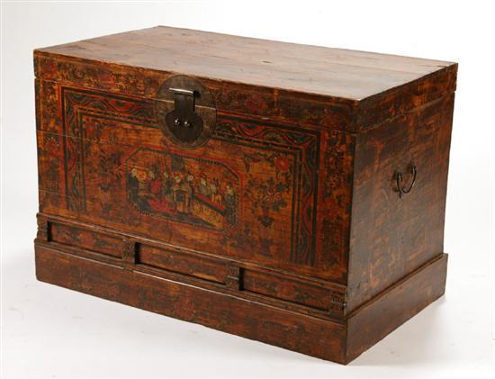 Appraisal: DECORATED CHEST China th century decorated wood Original painted decoration