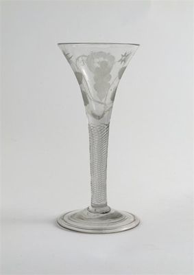 Appraisal: A good Jacobite wine glass the trumpet bowl engraved with