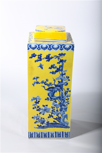 Appraisal: Chinese enameled porcelain square form covered vase with blue birds