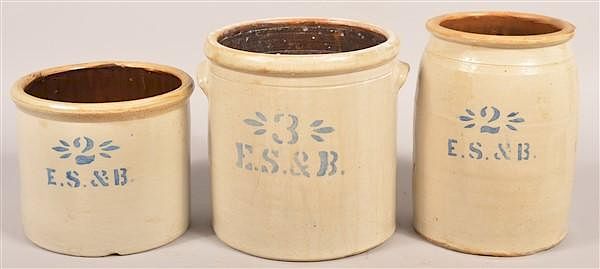 Appraisal: Pcs of E S B New Brighton PA Stoneware Three