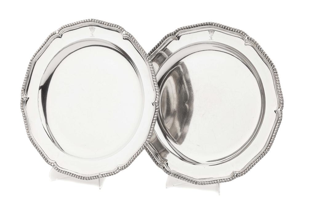 Appraisal: PAIR OF GEORGE III SILVER MEAT DISHES THOMAS HEMING LONDON