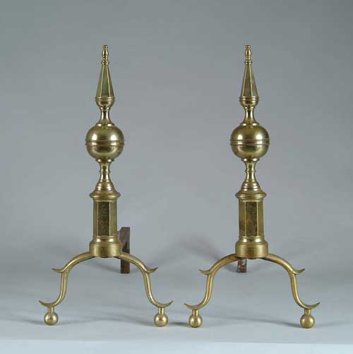 Appraisal: PAIR OF BRASS STEEPLE TOP ANDIRONS Nice form with spire