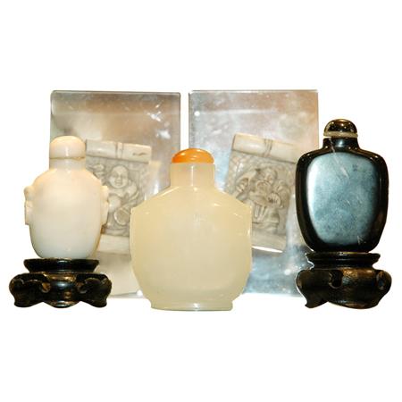 Appraisal: Group of Three Chinese Hardstone Snuff Bottles Together with a