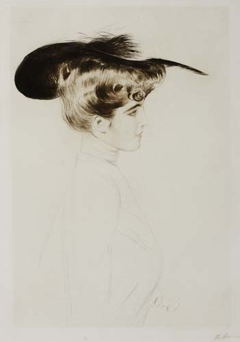 Appraisal: PAUL C SAR HELLEU Femme au chapeau Color drypoint circa