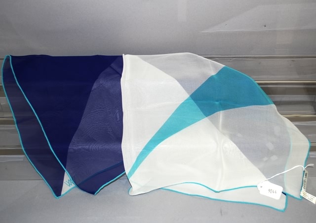 Appraisal: Worth blue white silk crepe scarf Approx size x Made