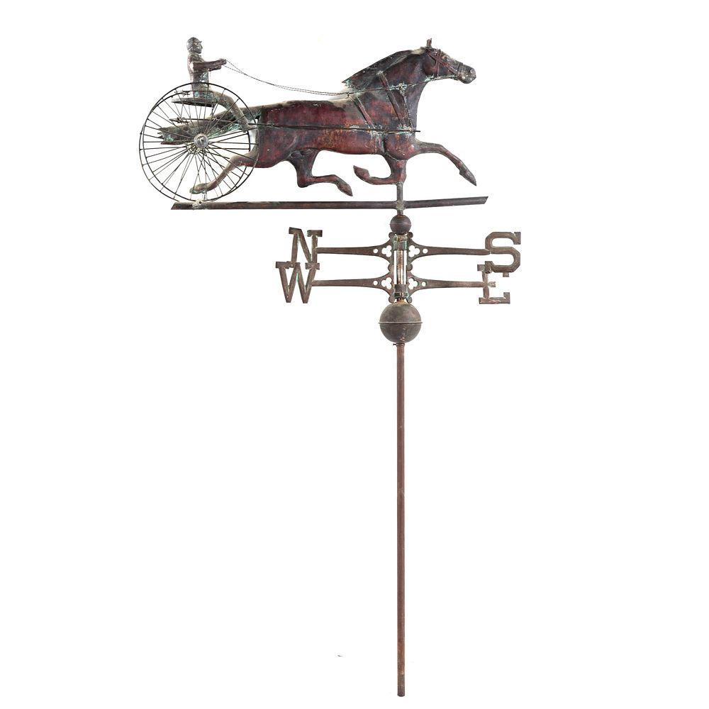 Appraisal: Sheet Copper Sulky Weather Vane Horse pulling single driver cart