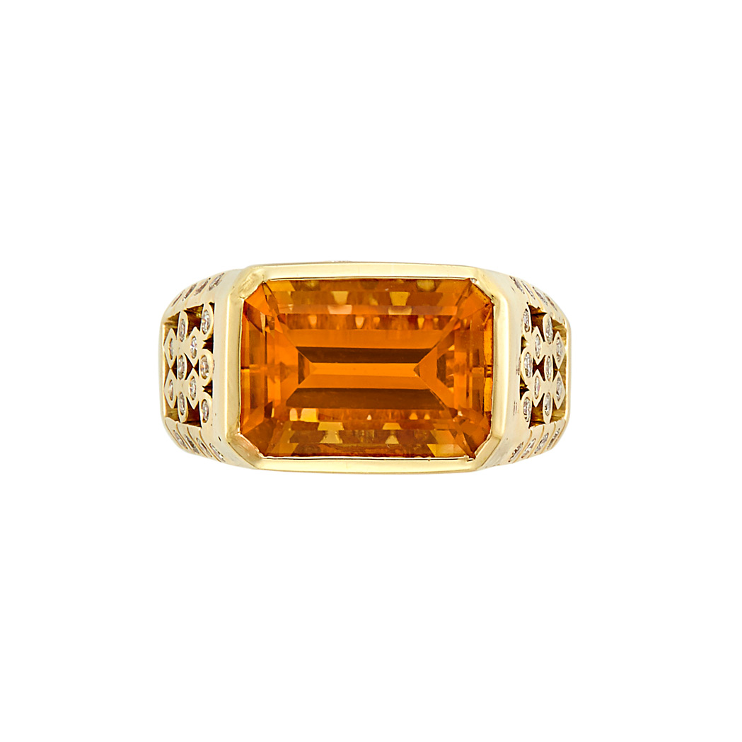 Appraisal: Gold Citrine and Diamond Ring One emerald-cut citrine ap cts