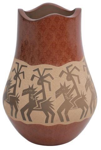 Appraisal: Native American pottery vase Clowns Riding Horses Jody Naranjo Tewa