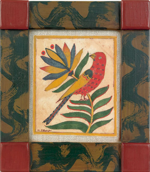 Appraisal: David Y Ellinger American - watercolor fraktur of a bird