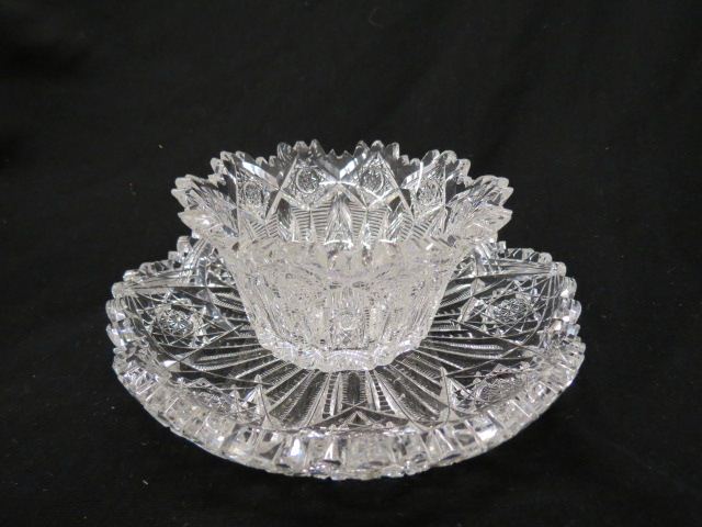 Appraisal: Cut Glass Mayonaise Set brilliant period elegant cut work bowl