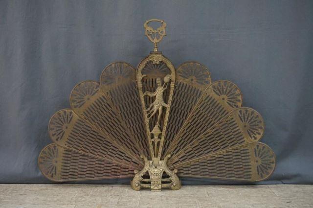 Appraisal: Brass Peacock Fan Fireplace Screen Vintage Ornate Victorian style Asian