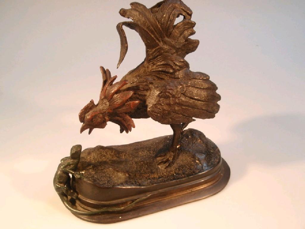 Appraisal: A bronze group from Aesop's Fables 'cockerel and lizard' signed