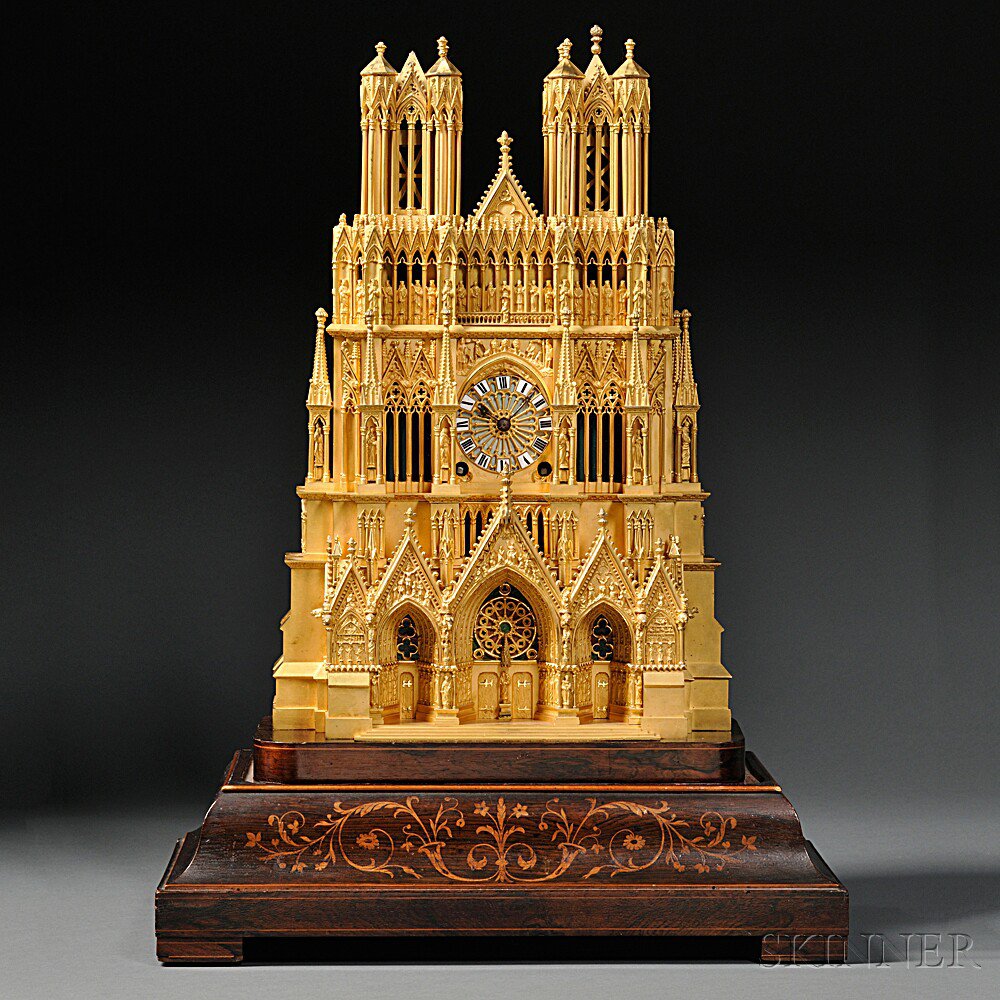 Appraisal: Gilt Reims Cathedral-form Shelf Clock France c the case of