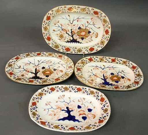 Appraisal: Four similar fine colorful Derby porcelain platters one unmarked largest