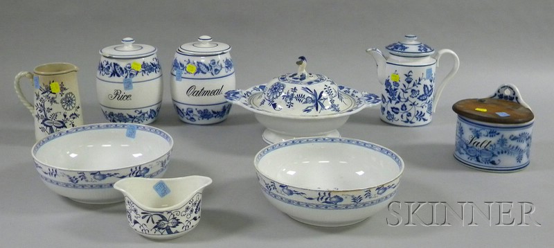 Appraisal: Nine Assorted Blue Onion Type Pattern Ceramic Tableware and Kitchenware