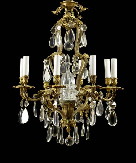 Appraisal: Good Louis XV-Style Gilt-Bronze and Cut Glass Eight-Light Chandelier early