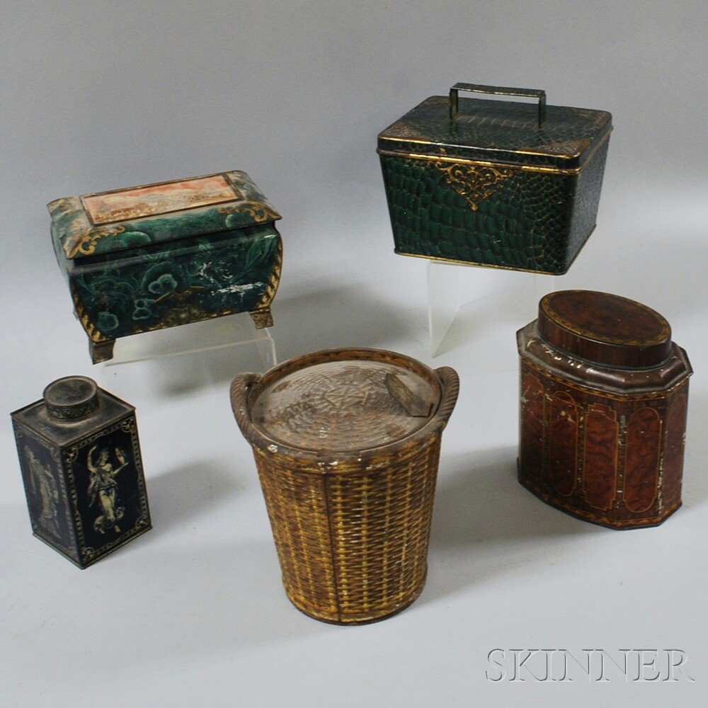 Appraisal: Five Trompe L'oeil Advertising Tins a W R Jacobs Co