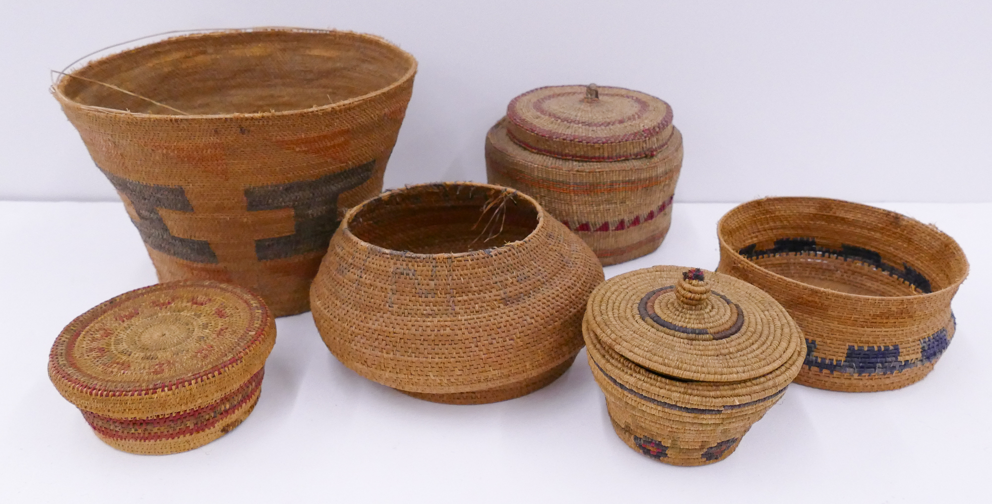 Appraisal: Boxes Raffia Indian Style Baskets- pc total