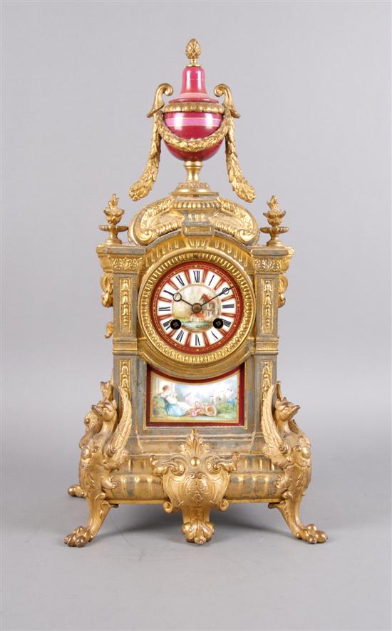 Appraisal: A French Porcelain and Gilt Metal Mantel Clock Japy Freres