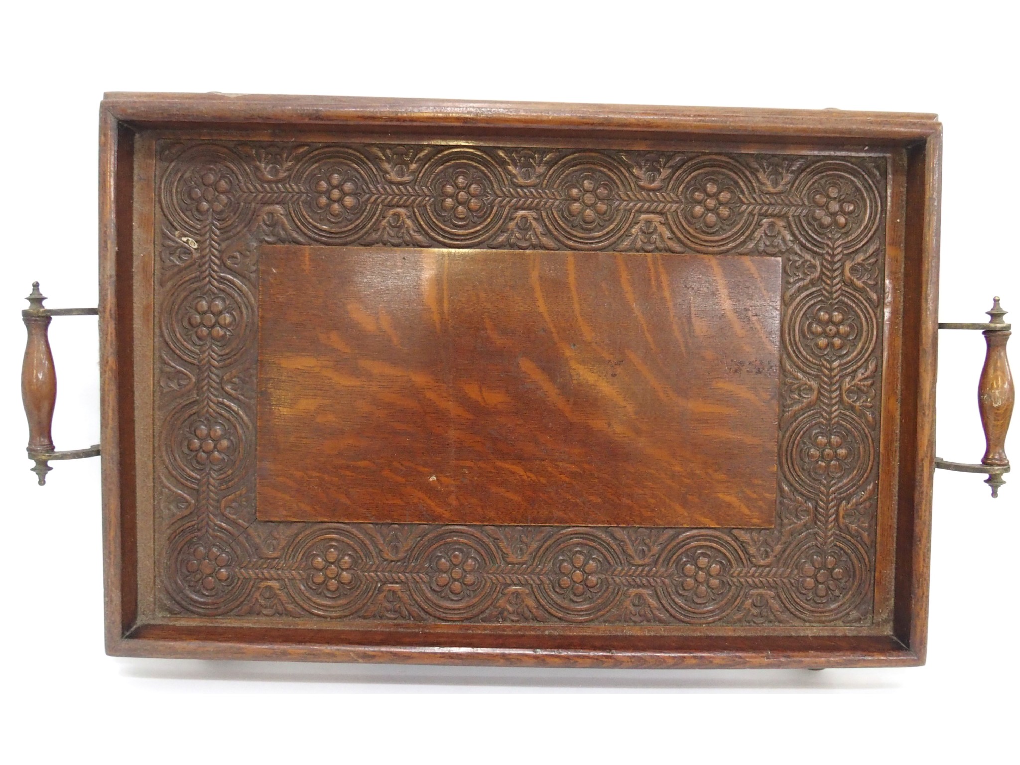 Appraisal: Victorian carved mahogany handled tray