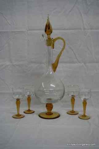 Appraisal: c Clear on Amber Glass Cordial SetIncludes the tall brandy