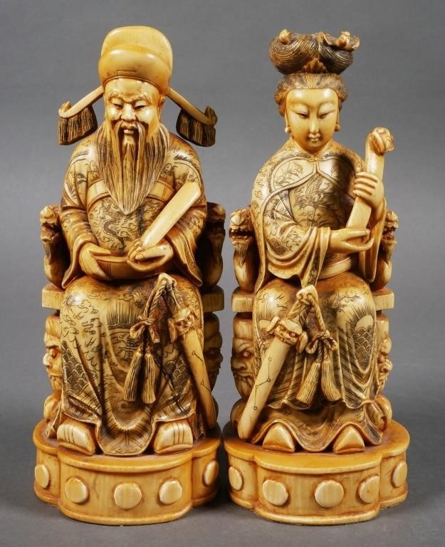 Appraisal: Two Chinese finely carved and very large stained ivory chess