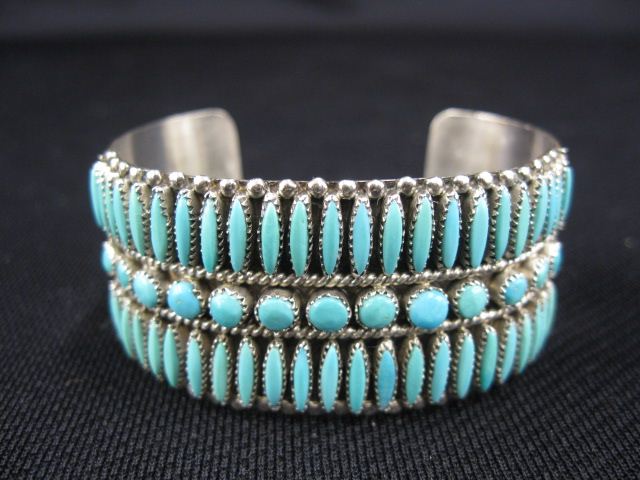 Appraisal: Indian Turquoise Sterling Bracelet pettipoint Zuni type wide