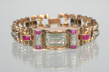 Appraisal: A Ladies' Retro Bracelet with Rubies and Aquamarine Unmarked rose