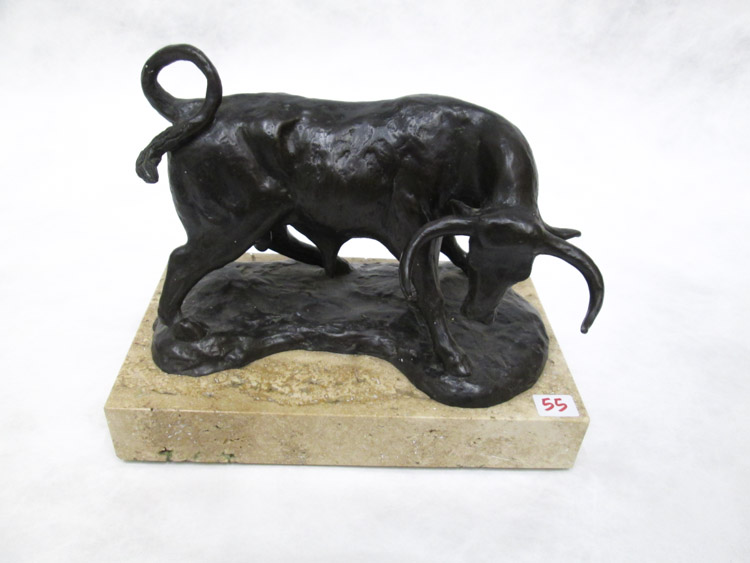 Appraisal: BRONZE BULL ON MARBLE PLINTH inscribed Bryce dated and The