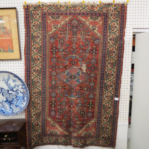 Appraisal: Hamadan Persian Handmade Rug semi-antique geometrics and interesting figures reds