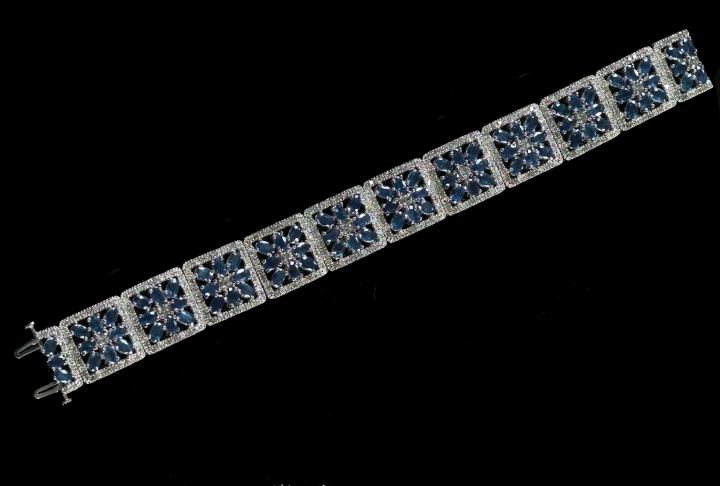 Appraisal: Fourteen-Karat White Gold Sapphire and Diamond Bracelet featuring a flexible