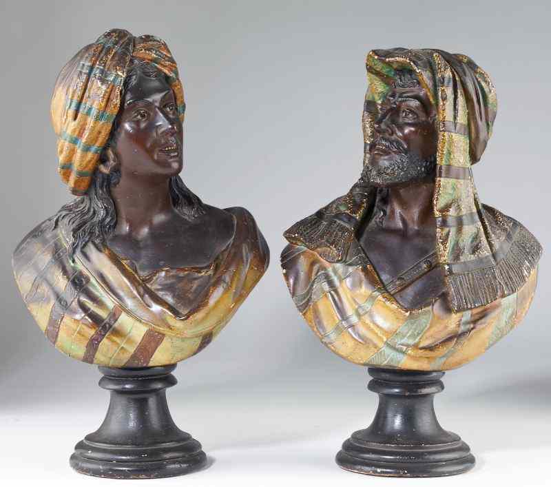 Appraisal: Pair of Orientalist Terracotta Bustslikely French th century a male