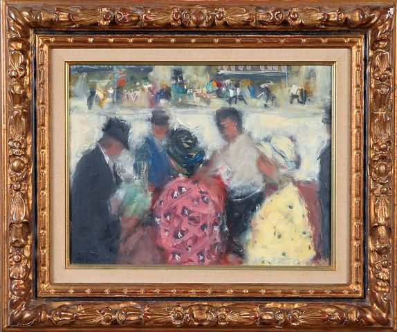 Appraisal: Rue Fresch scene with seated figures oil on canvas x