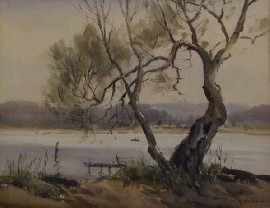 Appraisal: Mollie Flaxman - Across the Lake watercolour signed 'M FLAXMAN