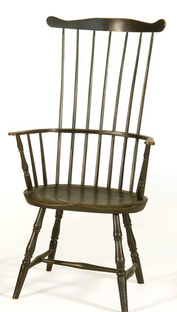 Appraisal: EARLY AMERICAN FANBACK WINDSOR ARMCHAIR Circa In old black paint