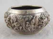 Appraisal: A white metal tests silver heavily embossed Oriental bowl wt