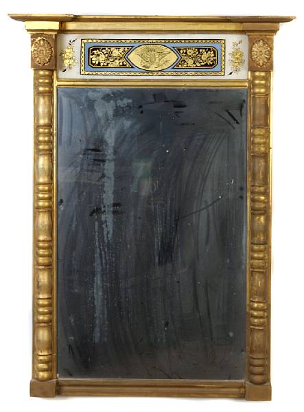 Appraisal: An American eglomise mirror th century height in width in