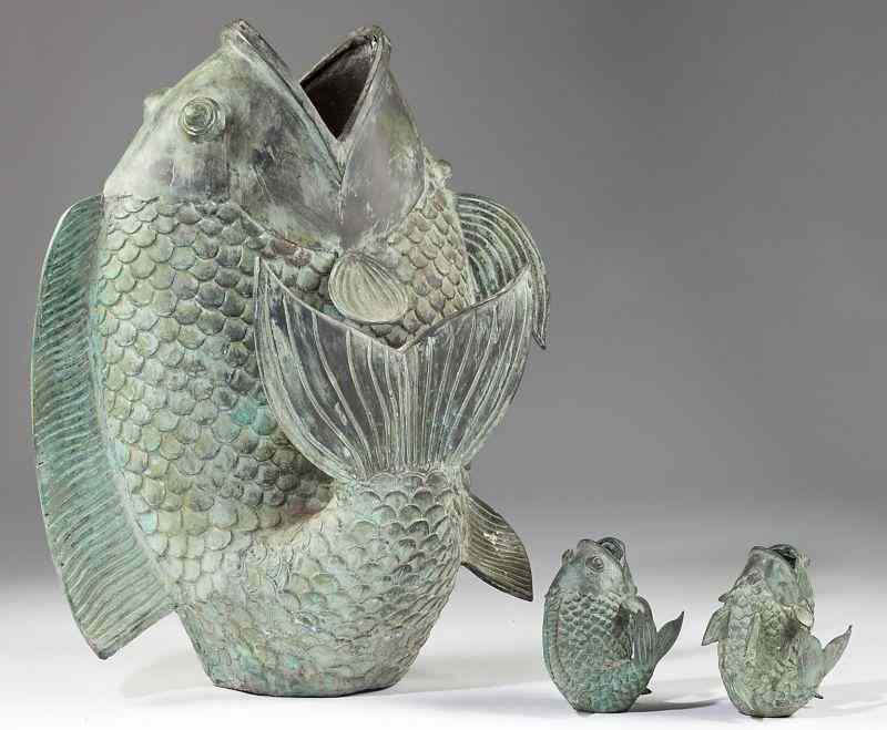 Appraisal: A Trio of Asian Cast Bronze Koi Fish th century