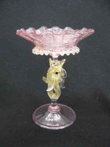 Appraisal: Venetian Art Glass Compote figural dolphin stem light cranberry with