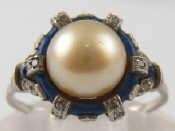 Appraisal: A white metal tests platinum cultured pearl diamond and blue