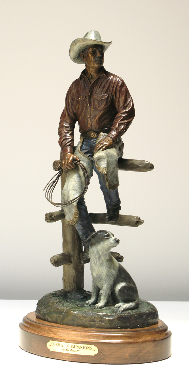 Appraisal: RIP CASWELL FIGURATIVE METAL SCULPTURE Corral Companions depicting a cowboy