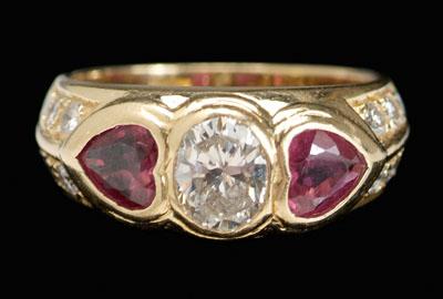 Appraisal: Ruby diamond ring central oval-cut diamond estimated weight ct color