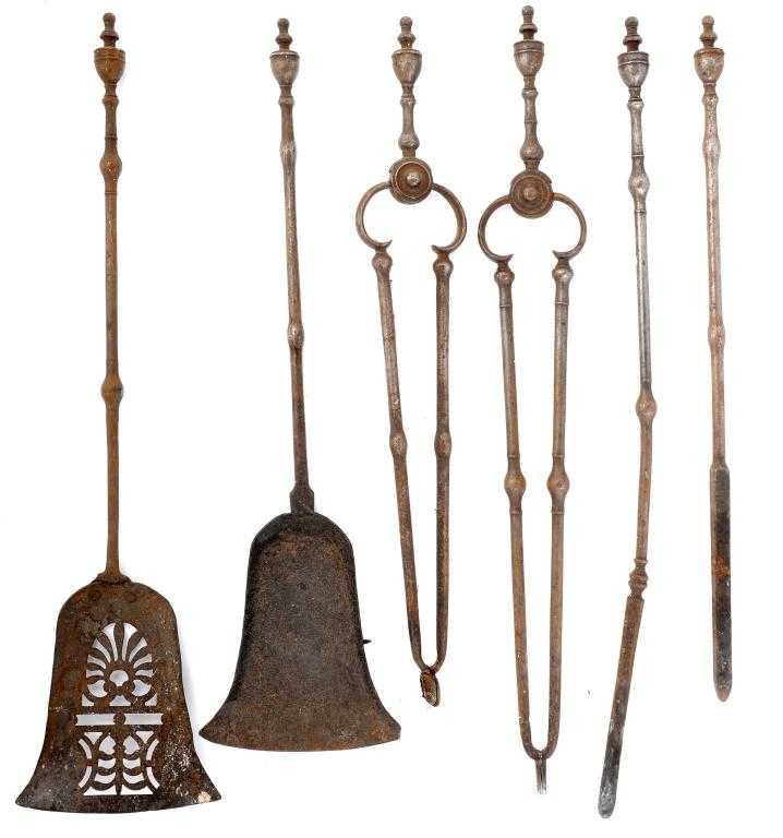 Appraisal: TWO SETS OF THREE VICTORIAN STEEL FIRE IRONS shovels and