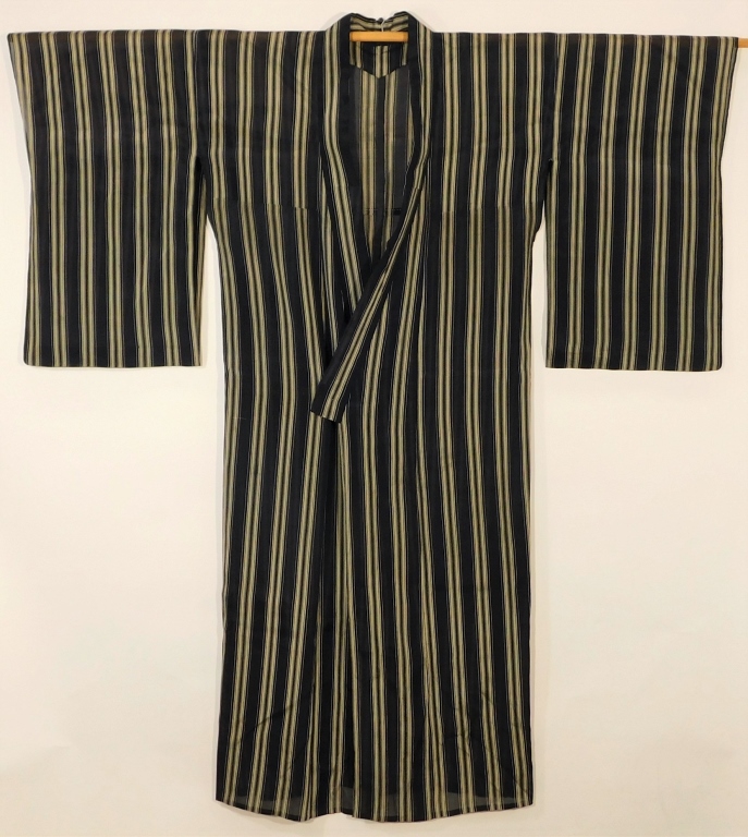 Appraisal: JAPANESE BLUE AND CREAM STRIPED KIMONO Japan - th CenturyThin