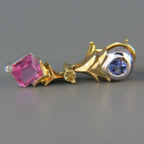 Appraisal: Diamond Tanzanite Sapphire Earrings rich yellow pink sapphires round tanzanites