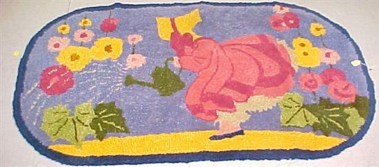 Appraisal: th C oval hooked rug with sunbonnet girl theme ''