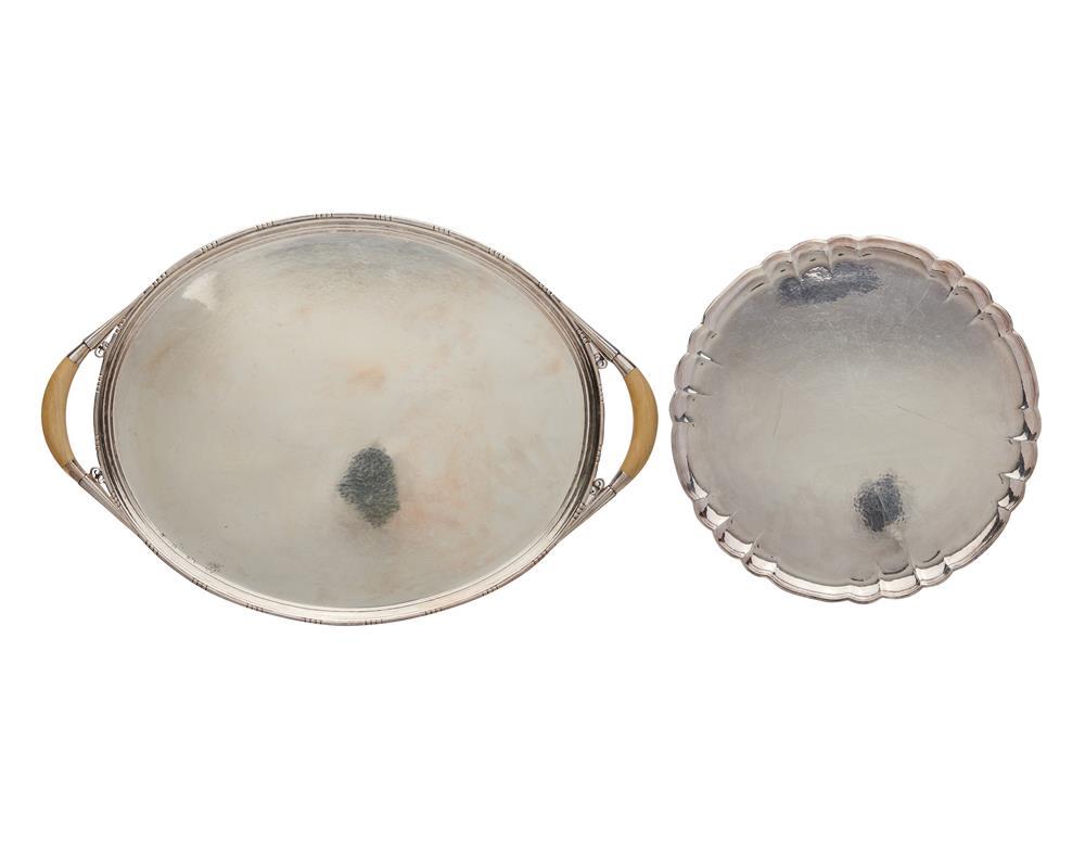 Appraisal: Two GEORG JENSEN Silver Trays the round tray with scalloped