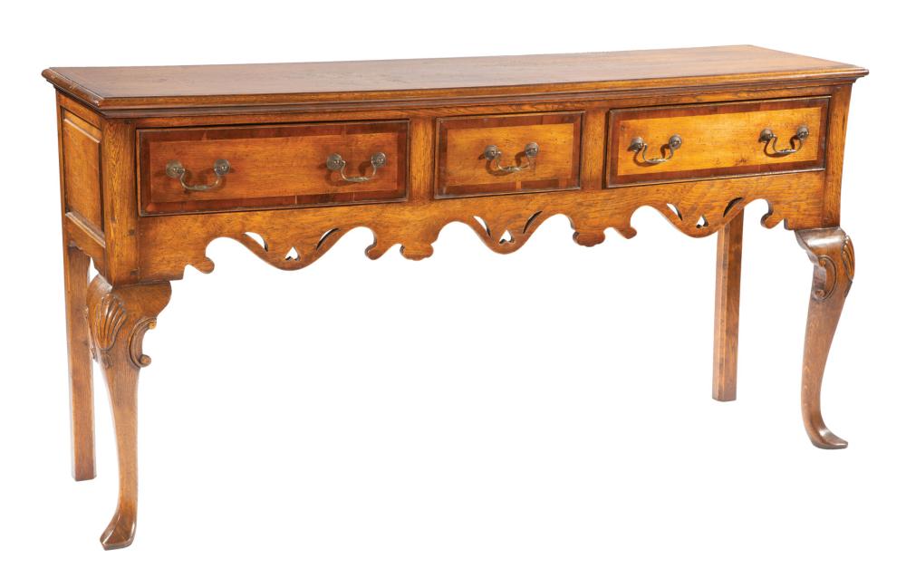 Appraisal: Queen Anne-Style Oak and Inlaid Dresser Base three drawers shaped